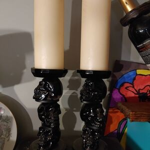 Skull Candle Holders - Black